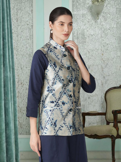 Digital Printed - Mango Silk Nehru Jacket Ladies Modi Jacket / Waistcoat