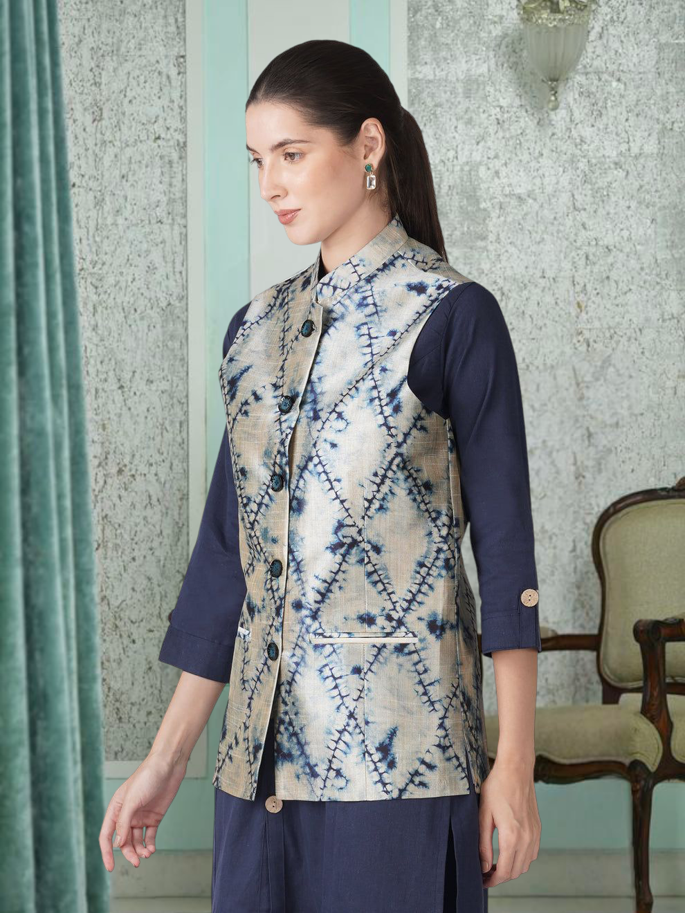 Digital Printed - Mango Silk Nehru Jacket Ladies Modi Jacket / Waistcoat