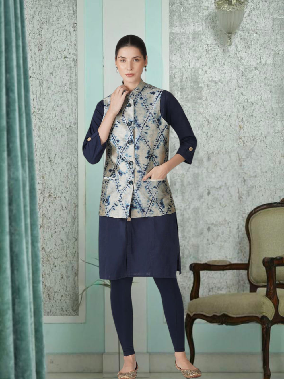 Digital Printed - Mango Silk Nehru Jacket Ladies Modi Jacket / Waistcoat