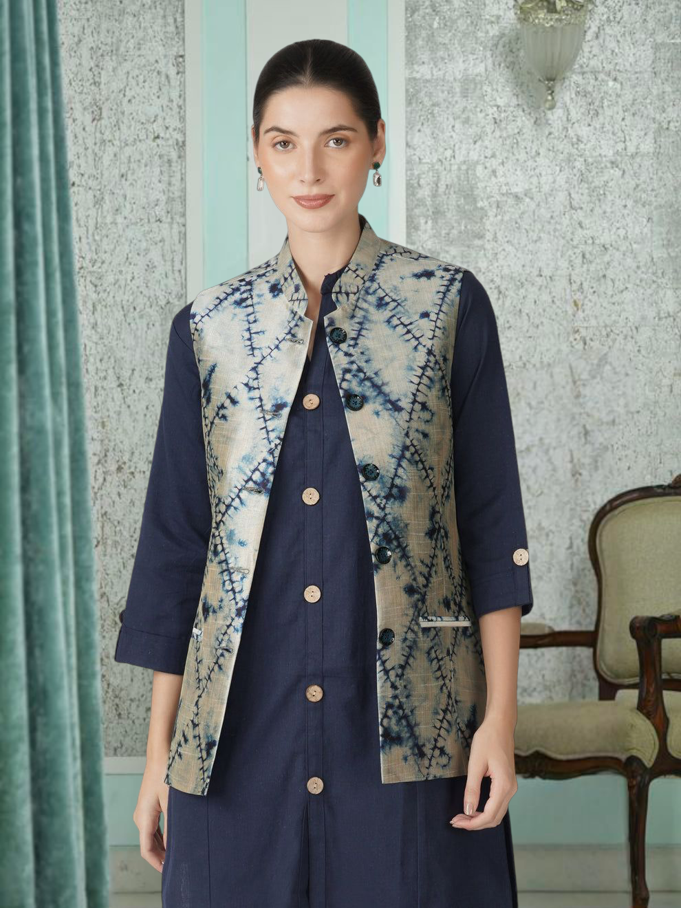 Digital Printed - Mango Silk Nehru Jacket Ladies Modi Jacket / Waistcoat