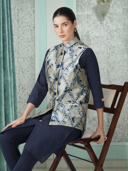 Digital Printed - Mango Silk Nehru Jacket Ladies Modi Jacket / Waistcoat