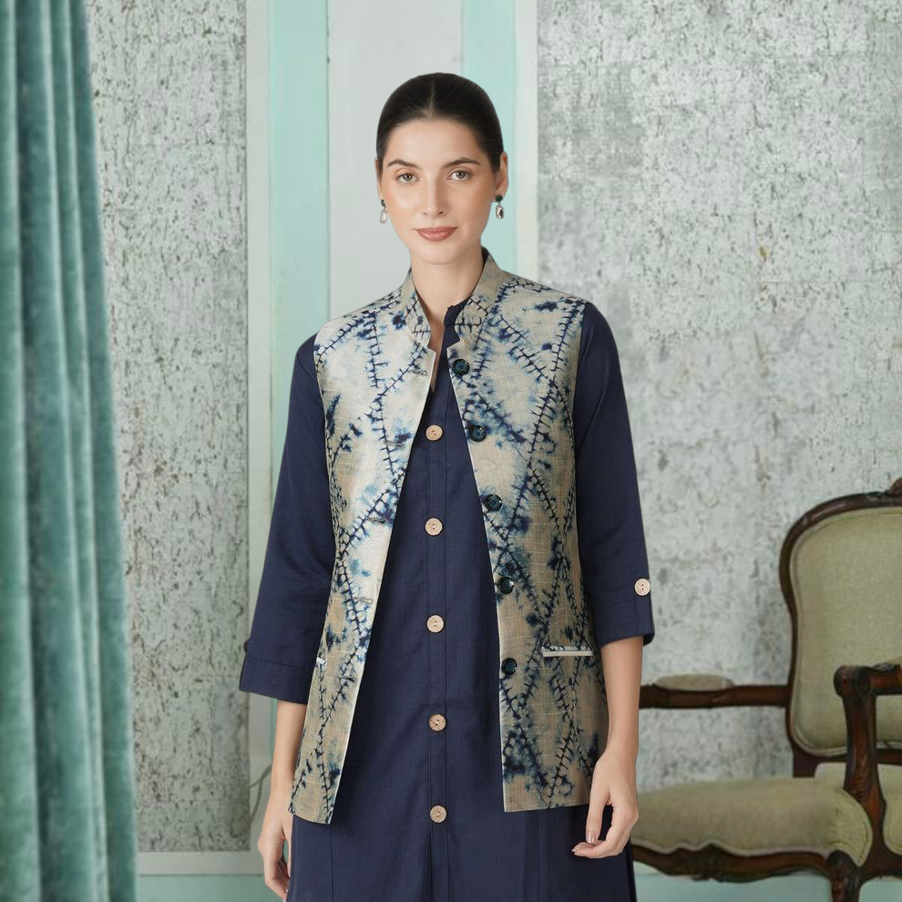 Digital Printed - Mango Silk Nehru Jacket Ladies Modi Jacket / Waistcoat