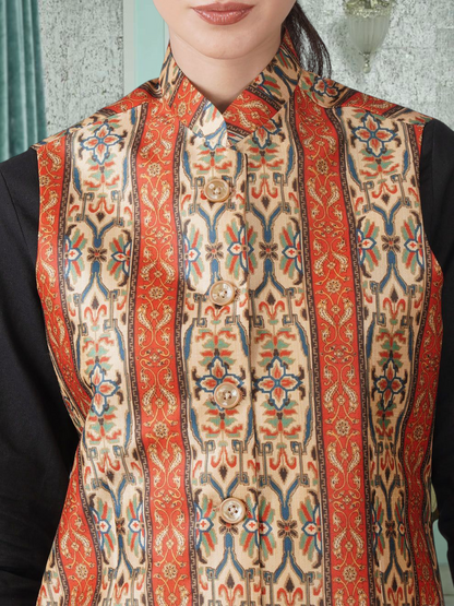 Digital Printed - Mango Silk Nehru Jacket Ladies Modi Jacket / Waistcoat