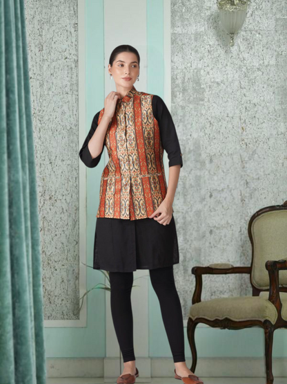 Digital Printed - Mango Silk Nehru Jacket Ladies Modi Jacket / Waistcoat