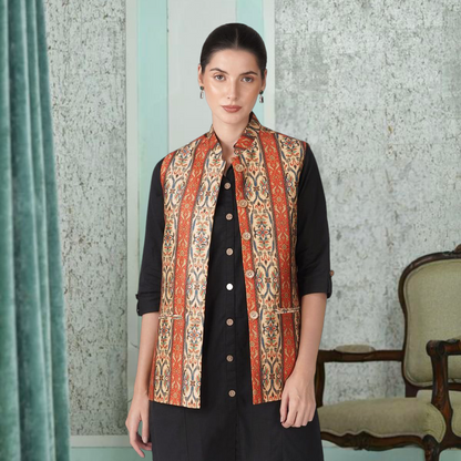 Digital Printed - Mango Silk Nehru Jacket Ladies Modi Jacket / Waistcoat