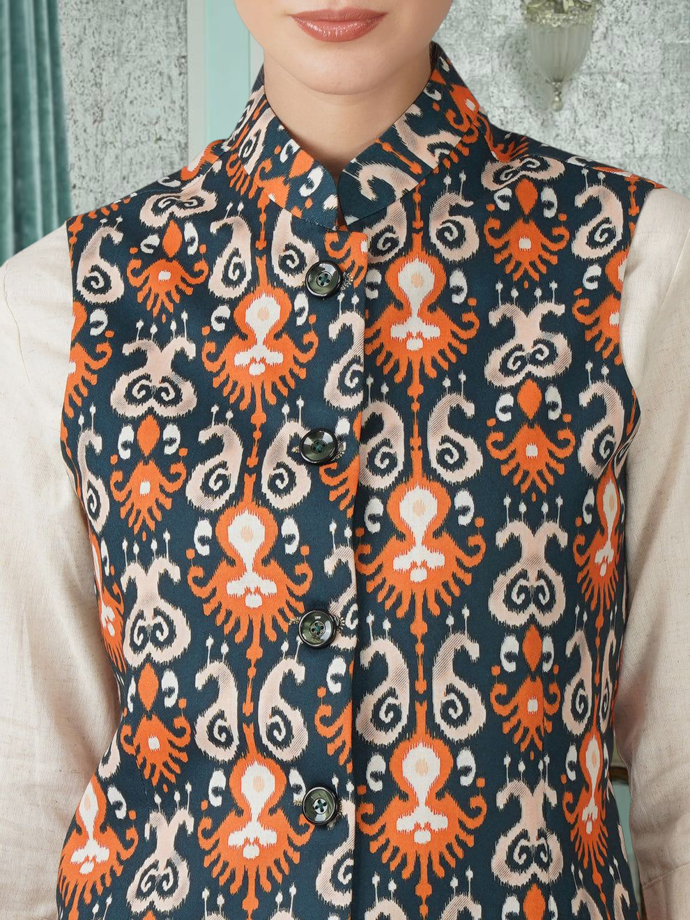Digital Printed - Mango Silk Nehru Jacket Ladies Modi Jacket / Waistcoat