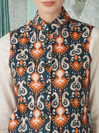 Digital Printed - Mango Silk Nehru Jacket Ladies Modi Jacket / Waistcoat