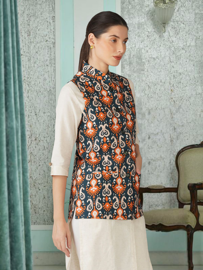Digital Printed - Mango Silk Nehru Jacket Ladies Modi Jacket / Waistcoat