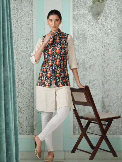 Digital Printed - Mango Silk Nehru Jacket Ladies Modi Jacket / Waistcoat