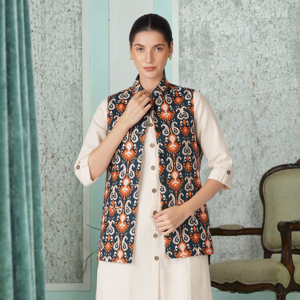 Digital Printed - Mango Silk Nehru Jacket Ladies Modi Jacket / Waistcoat