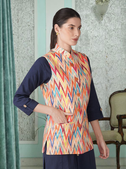 Digital Printed - Mango Silk Nehru Jacket Ladies Modi Jacket / Waistcoat