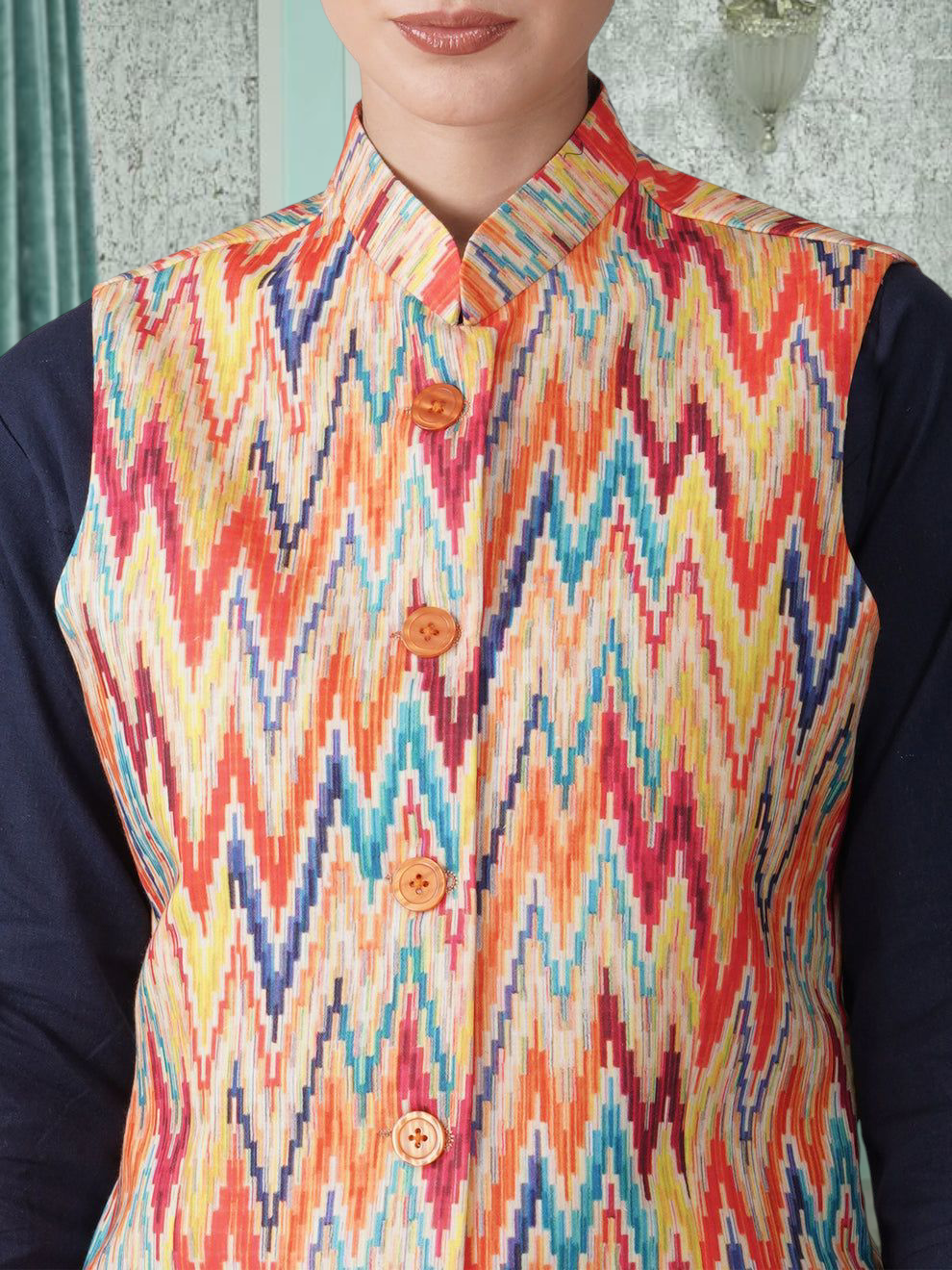 Digital Printed - Mango Silk Nehru Jacket Ladies Modi Jacket / Waistcoat