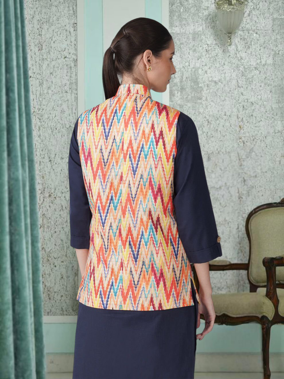 Digital Printed - Mango Silk Nehru Jacket Ladies Modi Jacket / Waistcoat