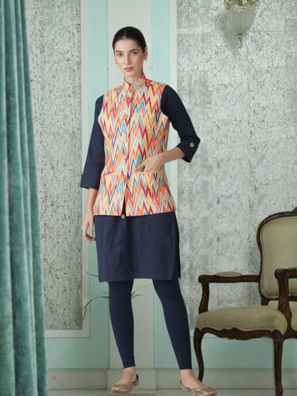 Digital Printed - Mango Silk Nehru Jacket Ladies Modi Jacket / Waistcoat