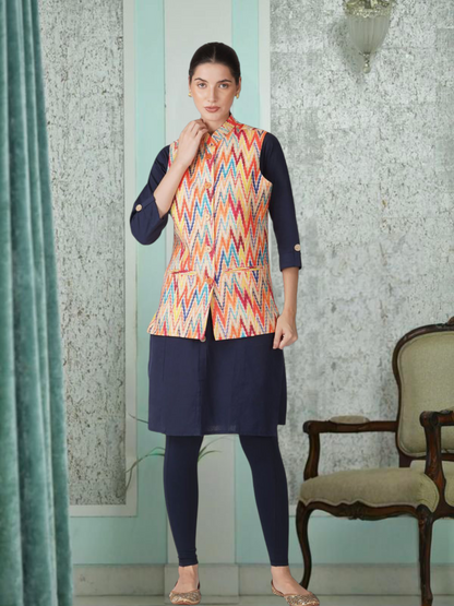Digital Printed - Mango Silk Nehru Jacket Ladies Modi Jacket / Waistcoat