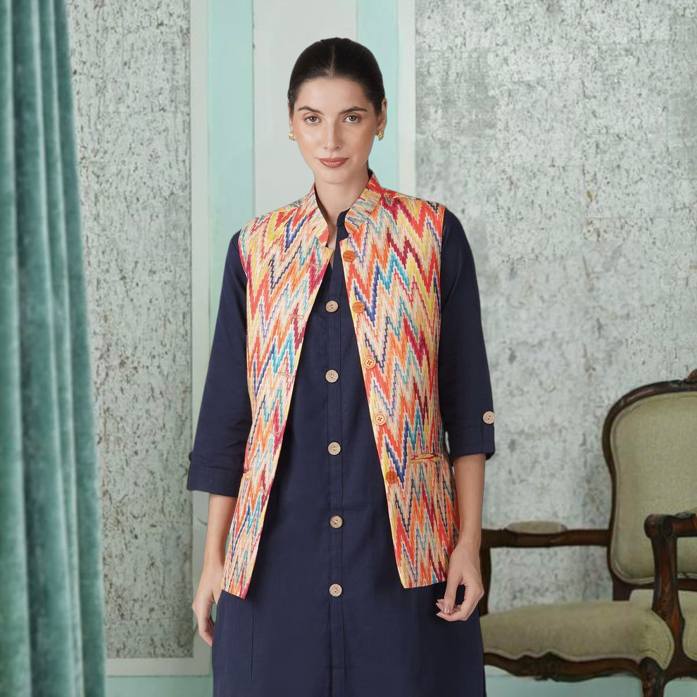 Digital Printed - Mango Silk Nehru Jacket Ladies Modi Jacket / Waistcoat