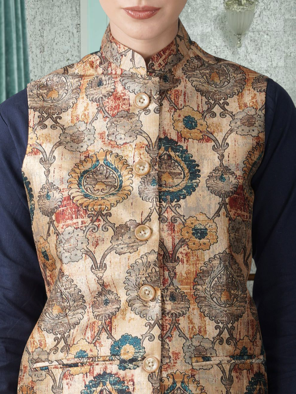 Digital Printed - Mango Silk Nehru Jacket Ladies Modi Jacket / Waistcoat