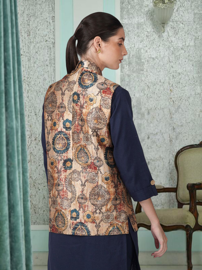 Digital Printed - Mango Silk Nehru Jacket Ladies Modi Jacket / Waistcoat