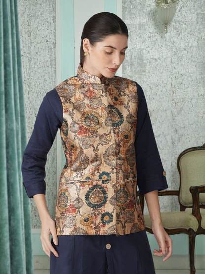 Digital Printed - Mango Silk Nehru Jacket Ladies Modi Jacket / Waistcoat