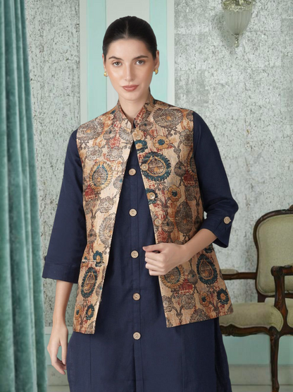 Digital Printed - Mango Silk Nehru Jacket Ladies Modi Jacket / Waistcoat