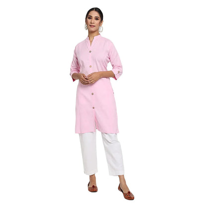 Vastraa Fusion Women's Pure Cotton Solid Button Kurti