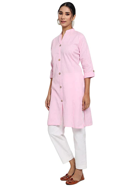 Vastraa Fusion Women's Pure Cotton Solid Button Kurti