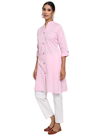 Vastraa Fusion Women's Pure Cotton Solid Button Kurti