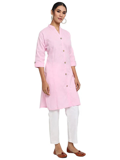 Vastraa Fusion Women's Pure Cotton Solid Button Kurti