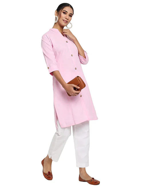 Vastraa Fusion Women's Pure Cotton Solid Button Kurti