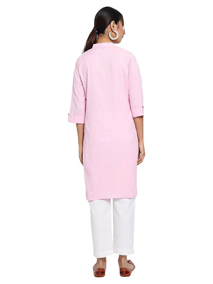 Vastraa Fusion Women's Pure Cotton Solid Button Kurti