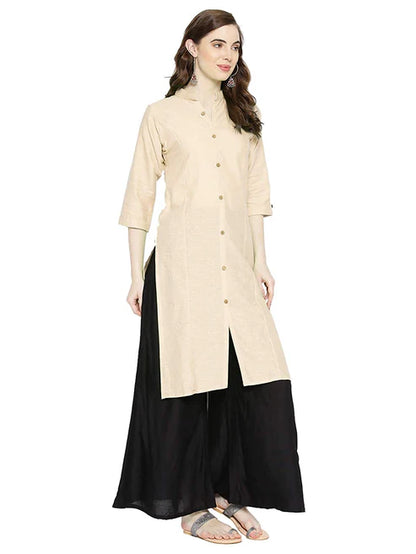 Vastraa Fusion Women's Pure Cotton Solid Button Kurti