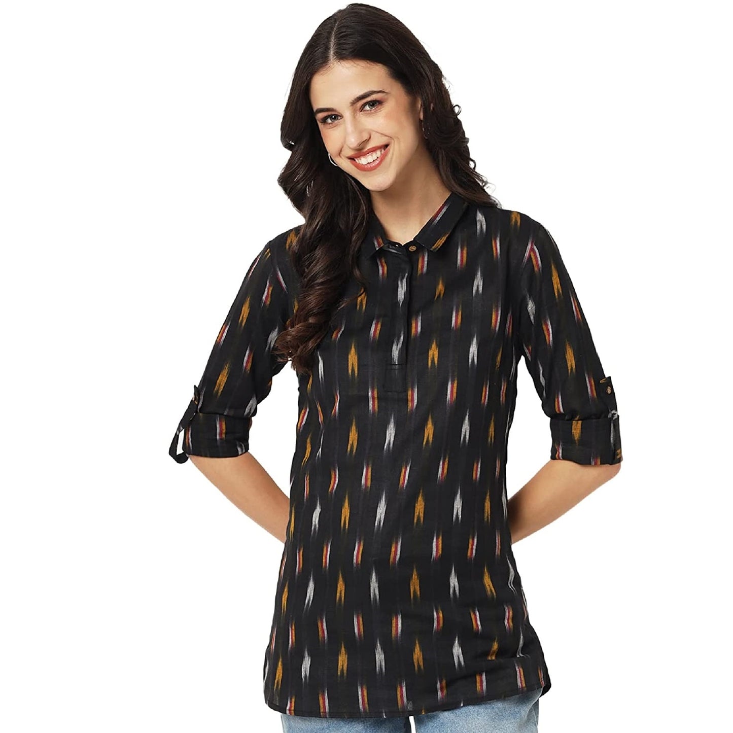 Vastraa Fusion" Cotton Flex Ikat Pattern Top for Girls/Women