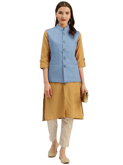 Vastraa Fusion Ladies Modi Jacket / Waistcoat - Plain Solid Colurs - Cotton Mix Nehru Jacket