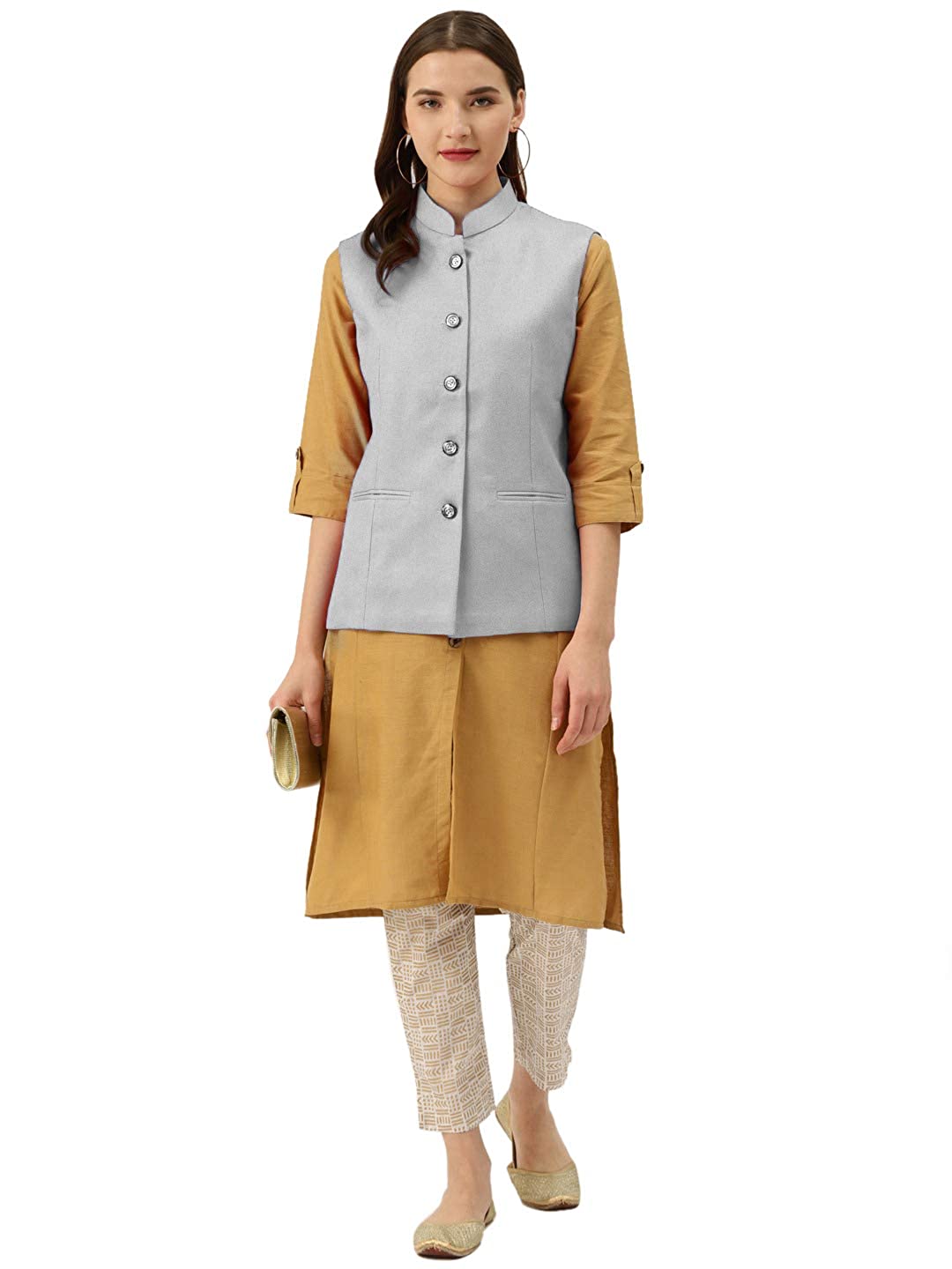 Vastraa Fusion Ladies Modi Jacket / Waistcoat - Plain Solid Colurs - Cotton Mix Nehru Jacket