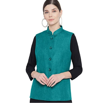 Vastraa Fusion Ladies Modi Jacket / Waistcoat - Plain Solid Colurs - Cotton Mix Nehru Jacket