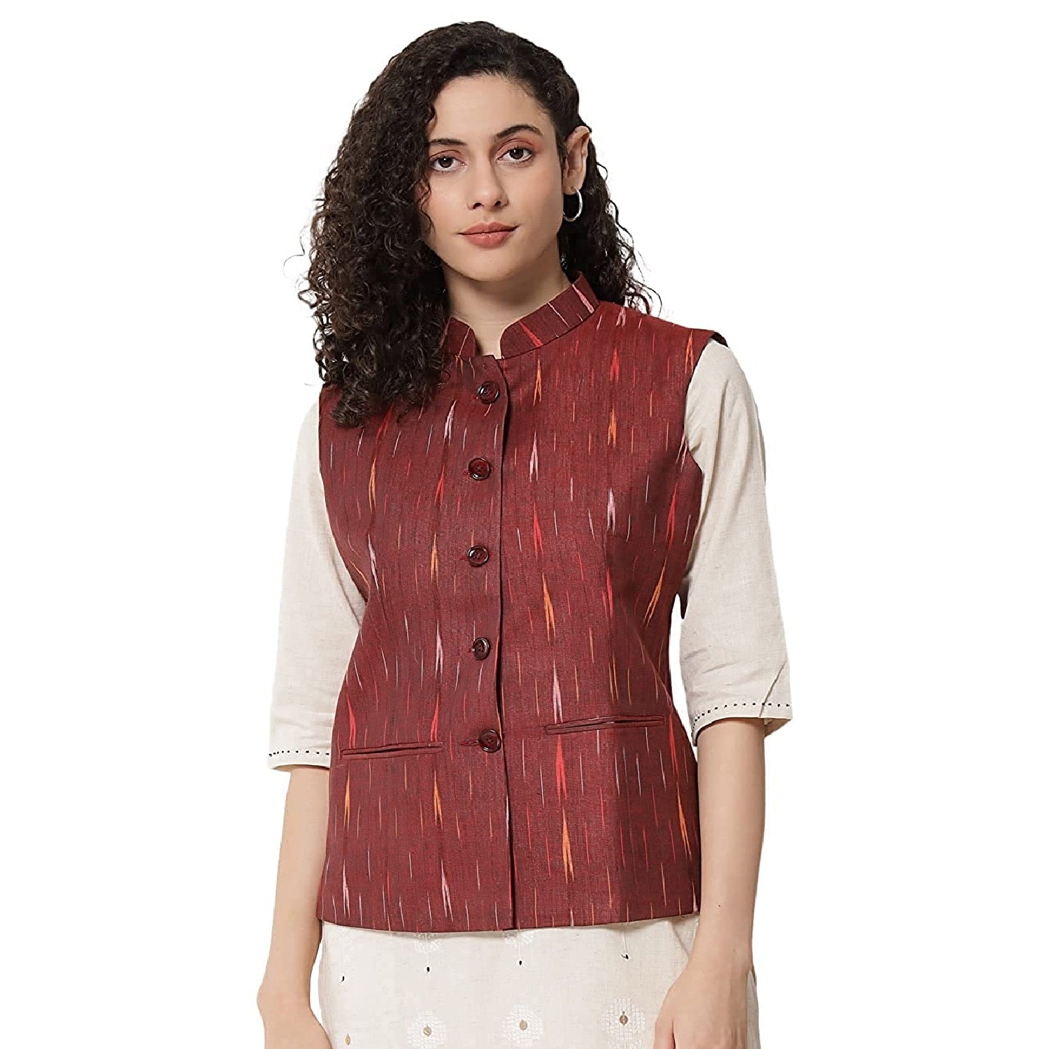 Beige, Purple And White Baap Beta Nehru Jacket Kurta Pyjama set -  Absolutely Desi