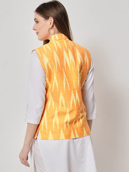 Ladies Modi Jacket / Waistcoat - Khadi Look in Mix Ikkat Patterns - South Cotton Nehru Jacket