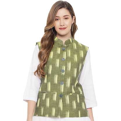 Ladies Modi Jacket / Waistcoat - Khadi Look in Mix Ikkat Patterns - South Cotton Nehru Jacket