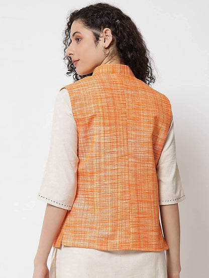 Vastraa Fusion Ladies Khadi Cotton-Small Check Patterns Modi Jacket Waistcoat