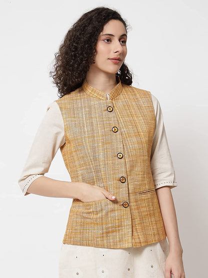 Vastraa Fusion Ladies Khadi Cotton-Small Check Patterns Modi Jacket Waistcoat