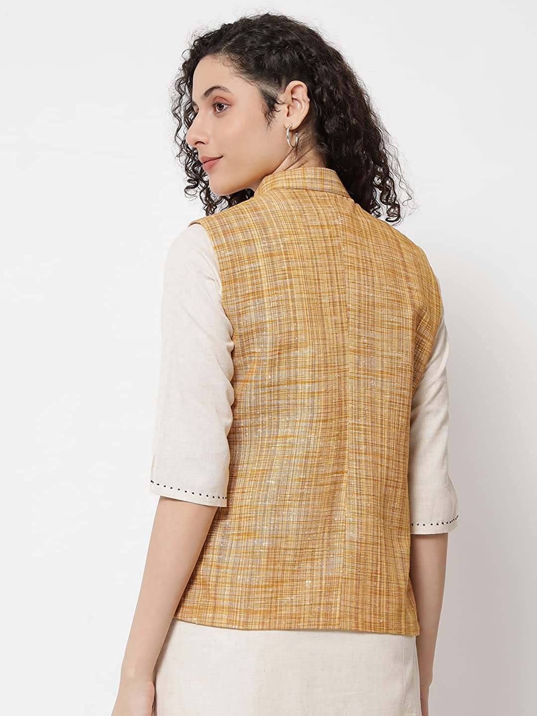 Vastraa Fusion Ladies Khadi Cotton-Small Check Patterns Modi Jacket Waistcoat