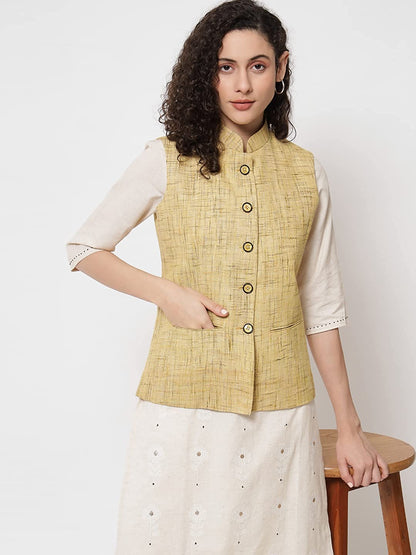 Vastraa Fusion Women's Handloom Khadi Cotton Nehru Jacket