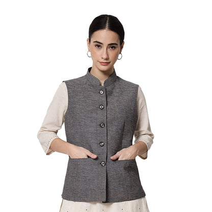 Vastraa Fusion Ladies Modi Jacket / Waistcoat Cotton  Silk Look in Textured Print Nehru Jacket
