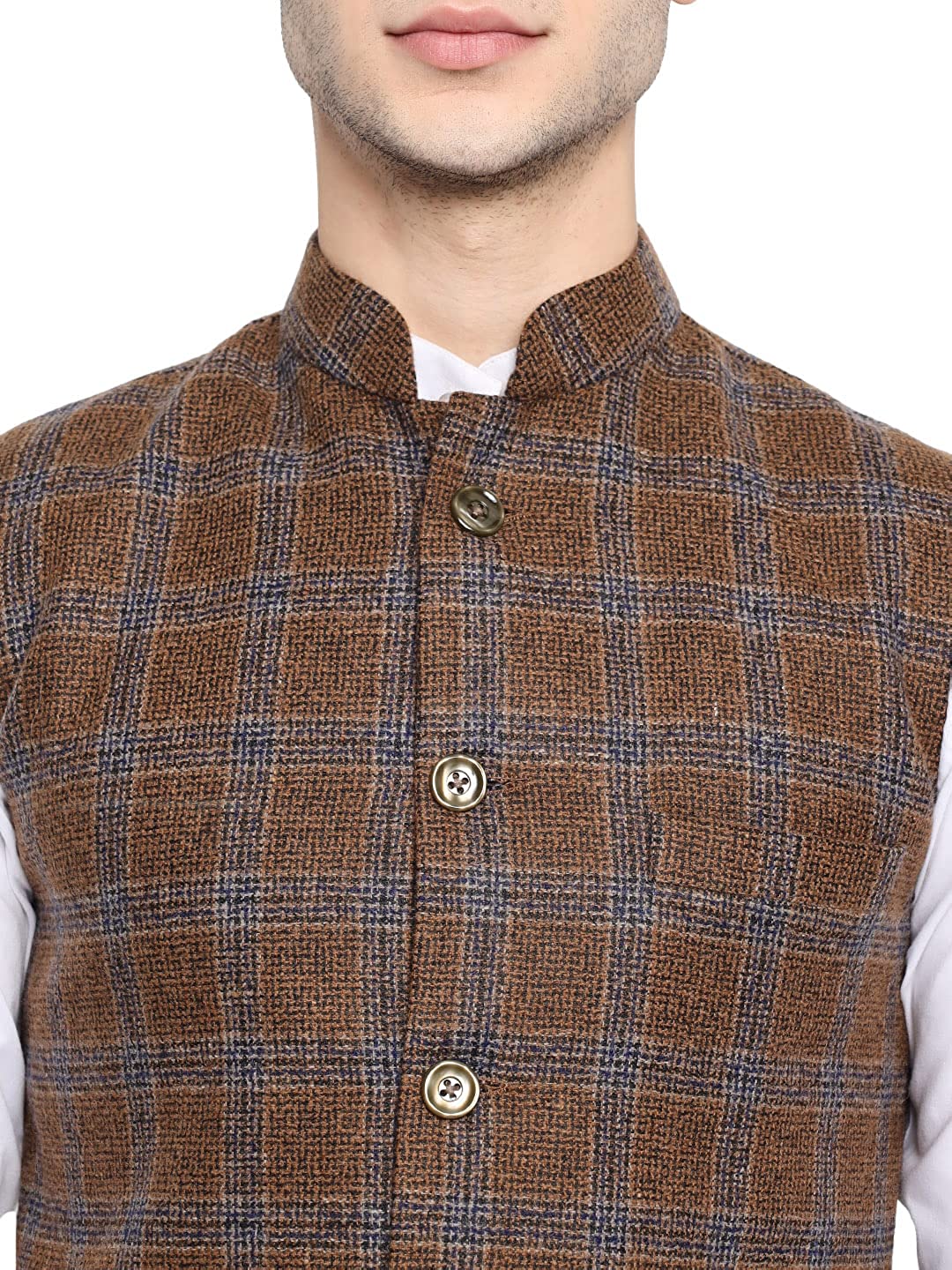 Vatsraa Fusion Modi Jacket Waistcoat Checks Pattern Woolen Nehru Jacket