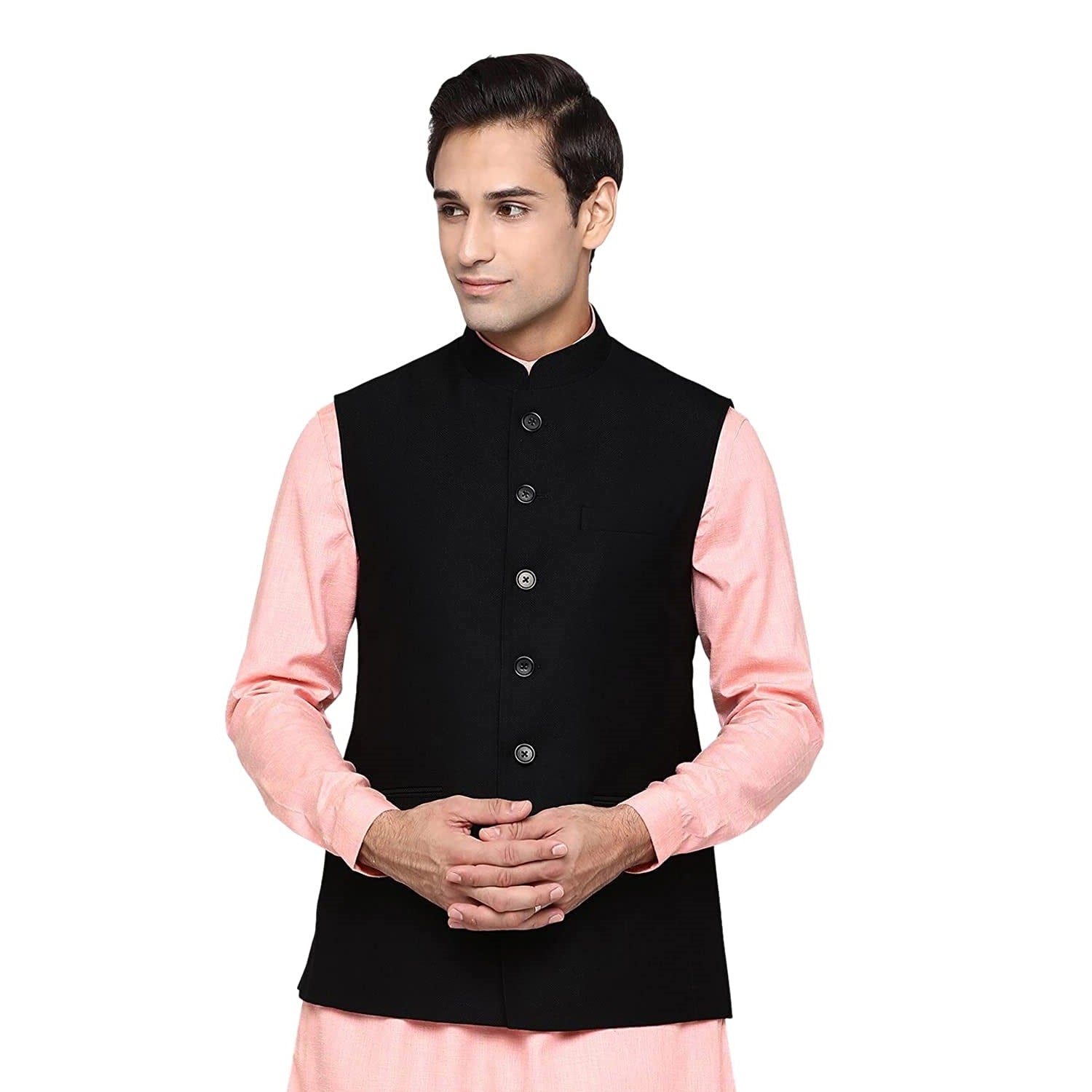 Jaipuri Floral Pattern Brocade Silk Pink Nehru Jacket With Kurta Pajam –  Rajanyas