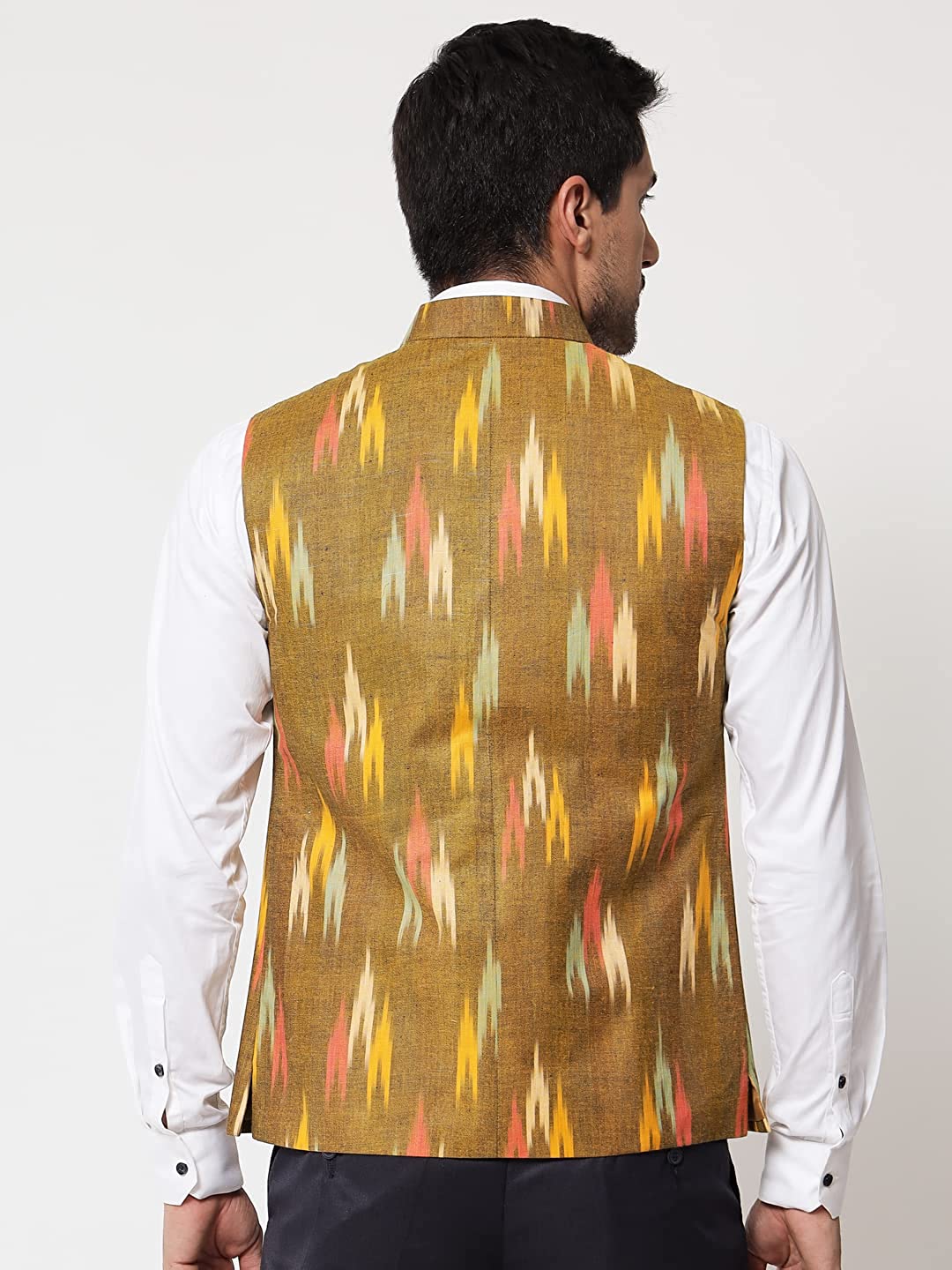 Vastraa Fusion Modi Jacket Waistcoat Khadi Look in Mix Ikat