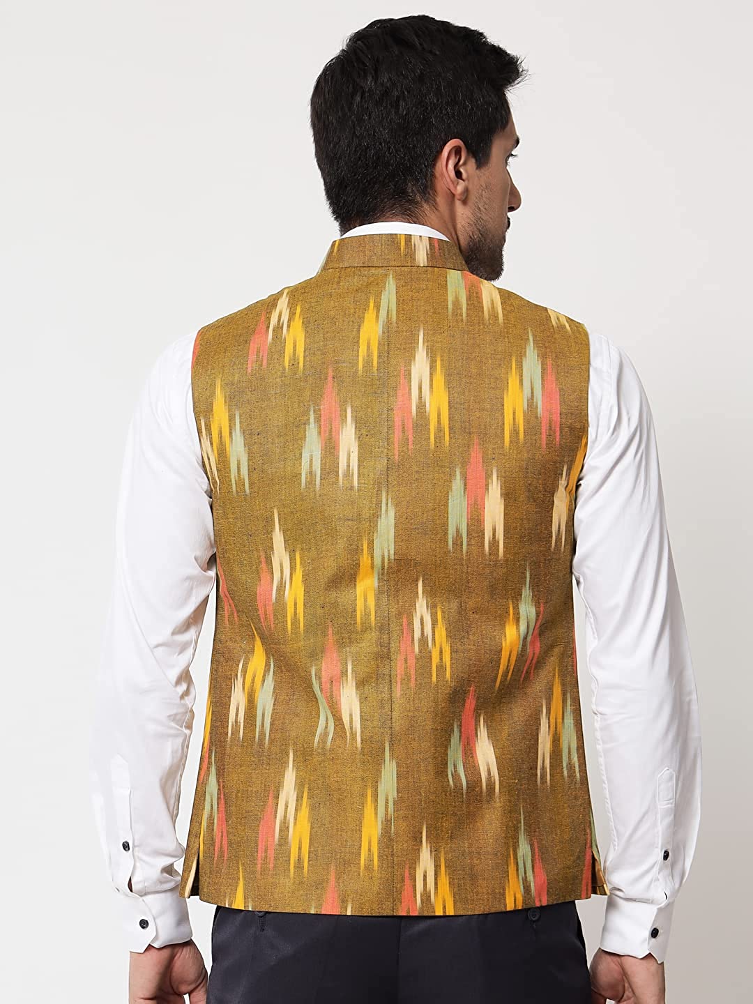 Vastraa Fusion Modi Jacket / Waistcoat - Khadi Look in Mix Ikat Patterns - South Cotton Nehru Jacket