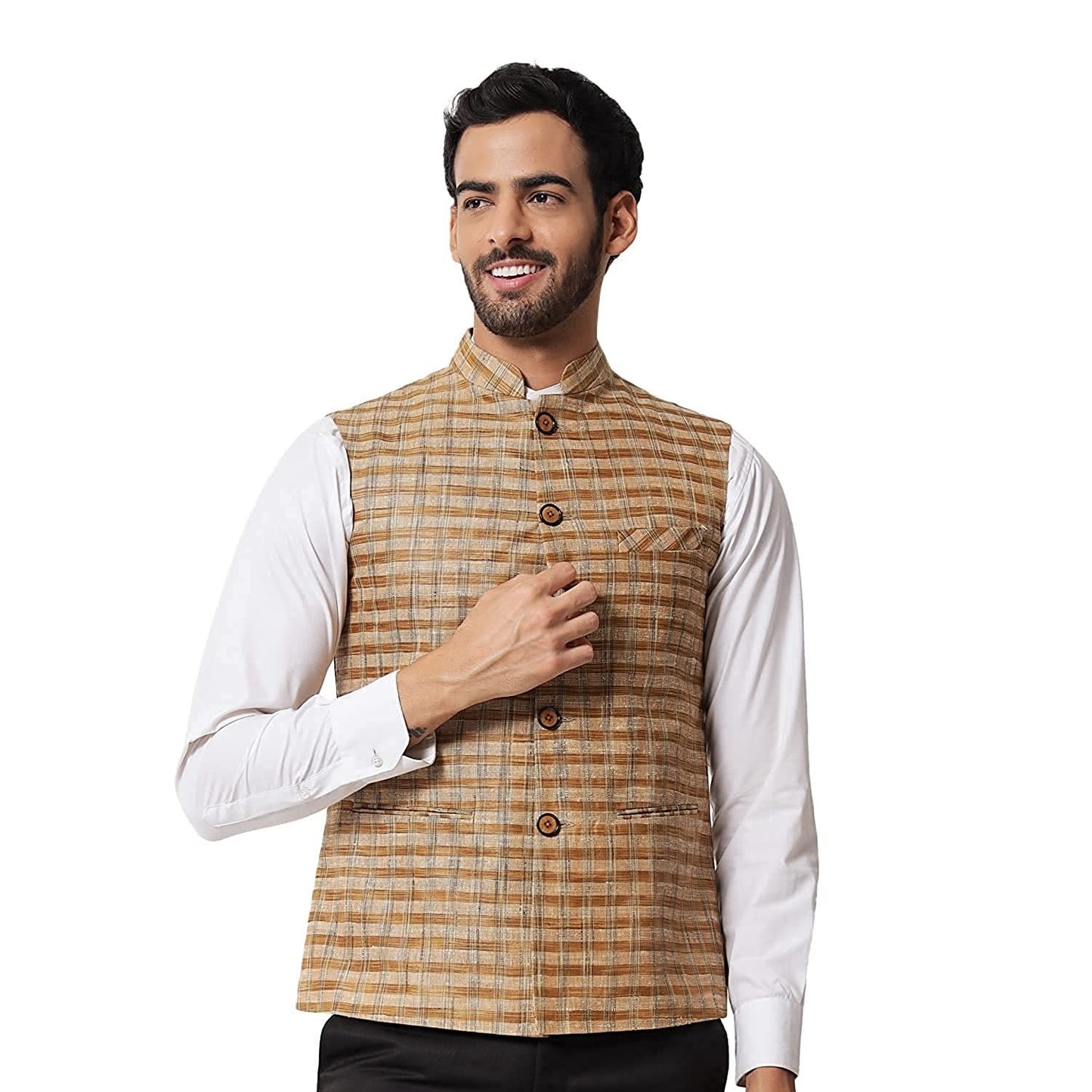 Vatsraa Fusion Modi Jacket / Waistcoat - Chabila Block Check Patterns - South Cotton Jacket