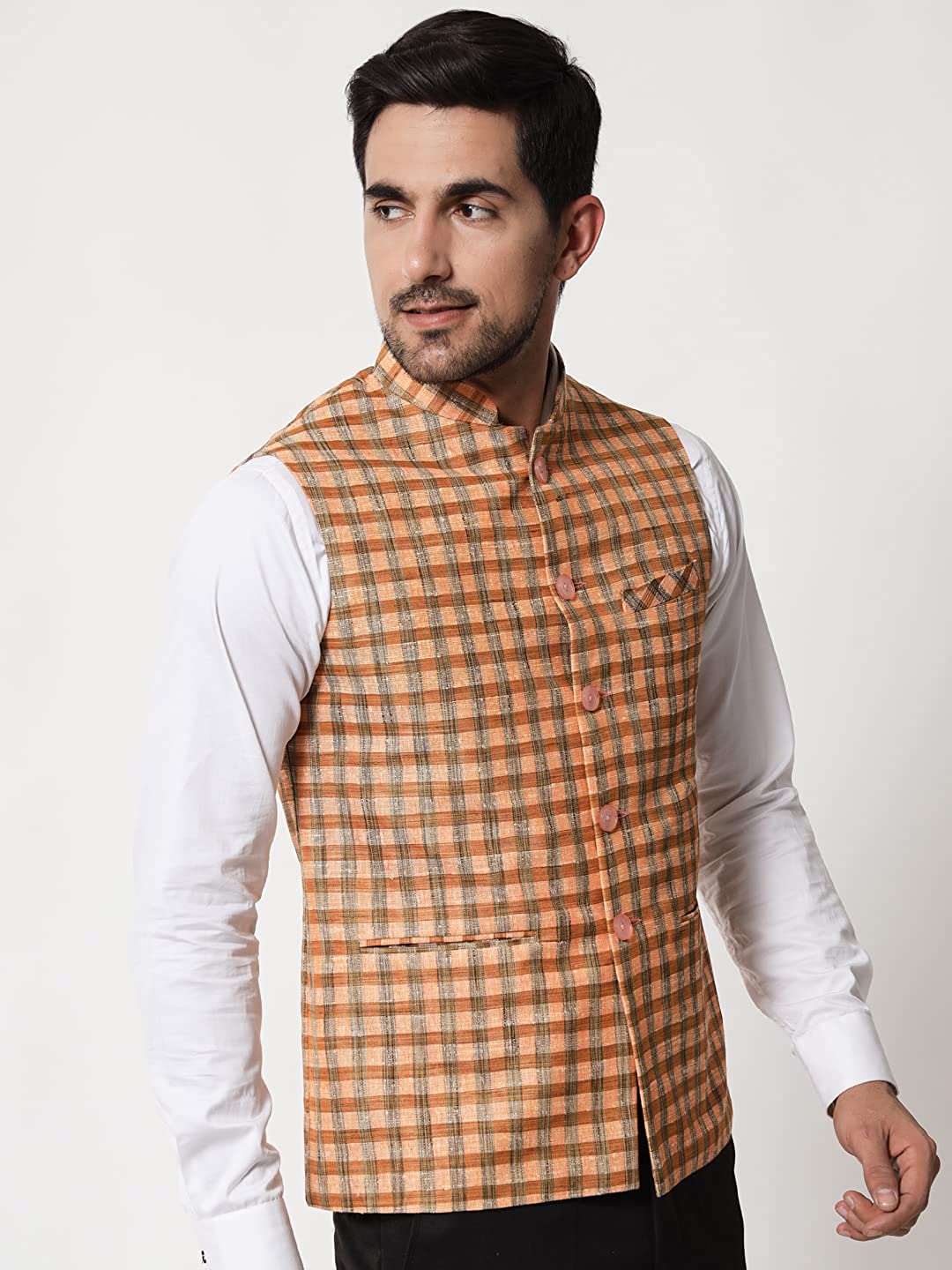 Vatsraa Fusion Modi Jacket / Waistcoat - Chabila Block Check Patterns - South Cotton Jacket