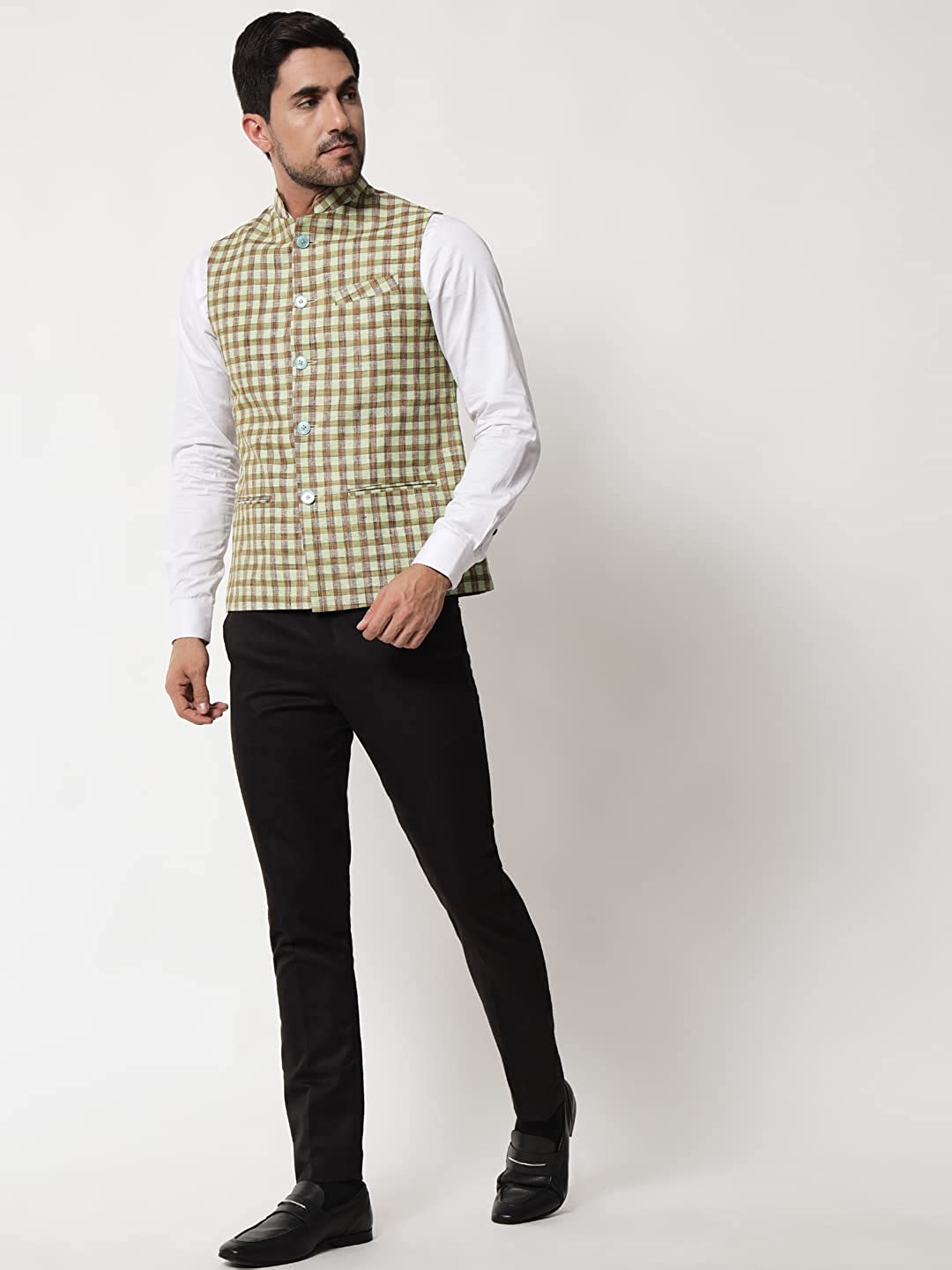 Vastraa Fusion Modi Jacket / Waistcoat - Chabila Block Check Patterns - South Cotton Jacket